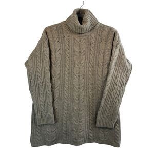 Classiques Entier Wool Fisherman Cable Knit Turtleneck Sweater Chunky Cozy Small